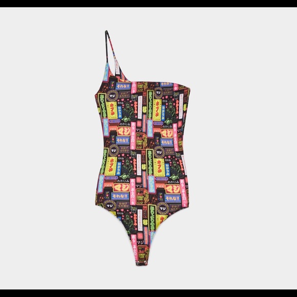 NOT FOR SALE || BERSHKA Harajuku Print Asymmetric Bodysuit - Picture 2 of 5